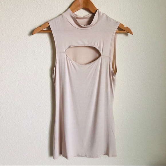 Guess Tops - Guess cutout mock neck tank top in beige